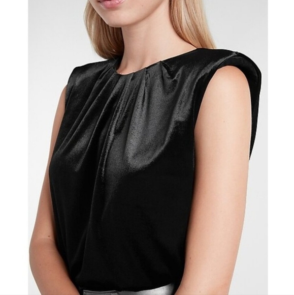 NWT Express Velvet Black Sleeveless Shoulder Pad strong shoulder Bodysuit XS - Picture 12 of 13